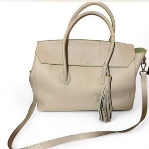 Elegant Beige and Green Satchel Bag